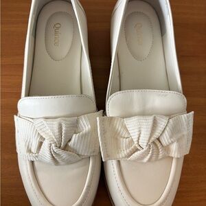 Quince Women's Ivory Italian Leather Bow Penny Loafer Size 6 NWOT